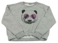 Šedá melírovaná oversize crop mikina pandou Pepperts