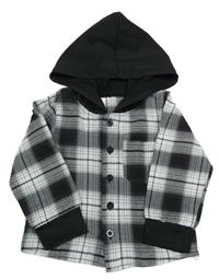 Černo-bílá kostkovaná košile s kapucí 