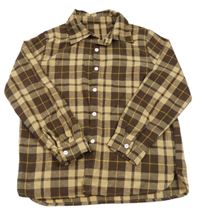 Hnědo-béžová kostkovaná flanelová halenka 