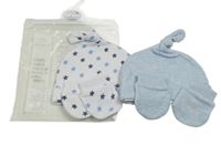 Nové - 4set - Modrá čepice + bílá čepice s hvězdičkami + modré rukavice + bílé rukavice Early Days