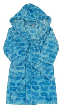 Tyrkysový chlupatý župan s auty a kapucí C&A