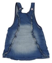 Modré šisované riflové laclové šaty s volánky Dopodopo