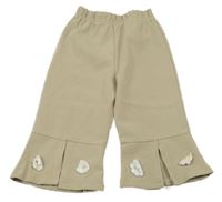 Béžové zvonové kalhoty s kytičkami 