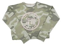 Khaki army crop mikina s nápisem Matalan