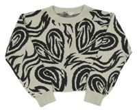 Smetanovo-černý vzorovaný crop svetr H&M