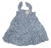 Nové - Bílo-modré vzorované plátěné šaty Primark