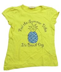Žluté tričko s ananasem a nápisy z. Kids