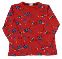 Červené pyžamové triko s raketami a planetami Kiki&Koko