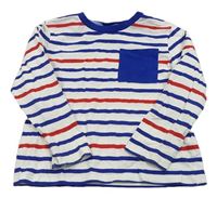 Bílo-safírovo-červené pruhované triko s kapsou H&M