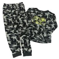 Černo-šedé army fleecové pyžamo s ovladačem Matalan