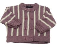Fialovohnědo-bílý pruhovaný pletený propínací crop svetr FRENCH CONNECTION