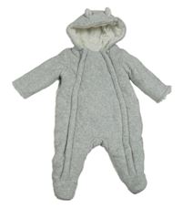 Světlešedá melírovaná žebrovaná sametová zateplená kombinéza s kapucí s oušky zn. George