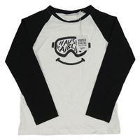 Nové - bílo-černé triko s lyžařskými brýlemi s nápisy