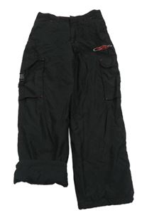 Černé cargo šusťákové zateplené kalhoty s nápisem POCOPIANO