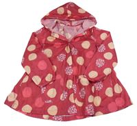 Malinový puntíkatý šusťákový nepromokavý kabát s kytičkami a kapucí Vertbaudet