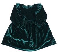 Smaragdové puntíkaté sametové šaty s volánky PRIMARK