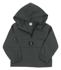 Tmavošedá šusťáková větrovka s nášivkou a kapucí SHEIN