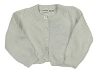 Bílo/světlešedý propínací svetr s perforovanými medvídky SHEIN