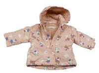 Světlerůžová šusťáková zimní bunda s myšmi a odepínací kapucí name it