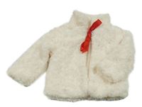 Smetanový kožešinový podšitý zavazovací kabát