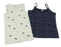 2x - Košilka s mašličkou - Bílá s koníky YIGGA, tmavomodrá s hvězdičkami C&A