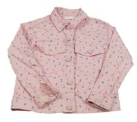 Světlerůžová riflová bunda s kytičkami a límečkem LEIGH TUCKER