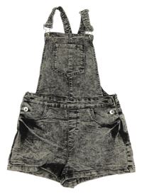 Černo-šedé plísňové teplákové riflové laclové kraťasy Denim365