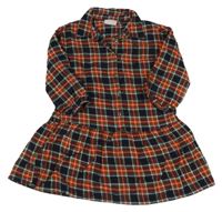 Tmavomodro/zeleno/oranžovo-zlaté kostkované košilové šaty Matalan