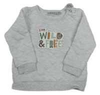 Světlešedá melírovaná prošívaná teplá mikina s nápisy POCOPIANO