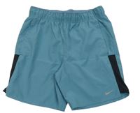 Modrošedo-černé šusťákové funkční kraťasy s logem Nike