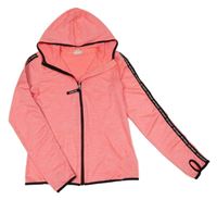 Neonově korálová melírovaná propínací sportovní mikina s pruhem s nápisy a kapucí H&M