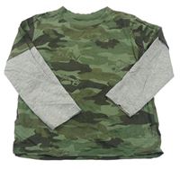 Khaki-šedé army triko s auty M&Co.