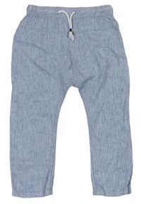 Modré pruhované lněné kalhoty H&M