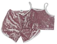 2set - Starorůžový sametový crop top + kraťasy Shein