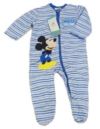 Modro-bílý pruhovaný fleecový overal s Mickeym Disney