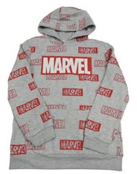 Šedá melírovaná mikina s logy Marvel a kapucí Primark