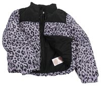 Lila-černá šusťáková zimní bunda s leopardím vzorem Only