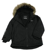 Černá pruhovaná šusťáková zateplená bunda s kapucí Primark