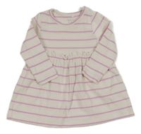 Smetanovo-růžové pruhované žebrované šaty s volánem Name it