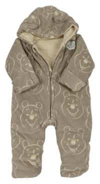 Nové - Hnědá fleecová zateplená kombinéza s Pú a kapucí George