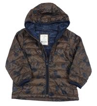 Hnědá prošívaná šusťáková zateplená bunda s Mickeym a kapucí GAP