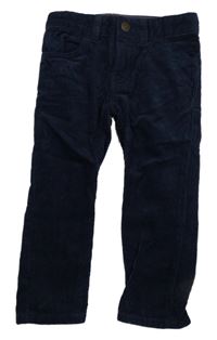 Tmavomodré manšestrové slim fit kalhoty H&M