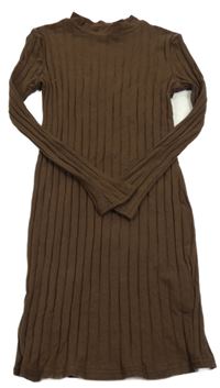 Hnědé žebrované elastické šaty Shein