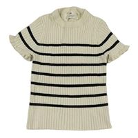 Béžovo-černé pruhované žebrované pletené tričko H&M