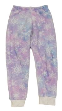 Lila-světlemodré chlupaté pyžamové kalhoty s vločkami C&A