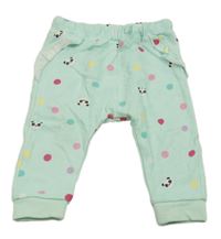 Mátové puntíkaté tepláky s pandami KappAhl