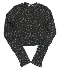 Antracitové květované žebrované crop triko H&M