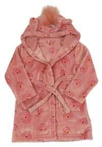 Starorůžový chlupatý župan s duhami a kapucí - jednorožec Matalan
