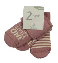 Nové - 2x thermo ponožky - starorůžové s nápisem + pruhované Topomini