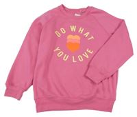 Tmavorůžová mikina se srdíčky a nápisem Next